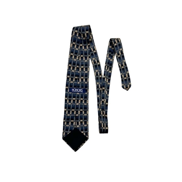 HONORS 100% Silk Tie Blue Tan - Picture 2 of 5